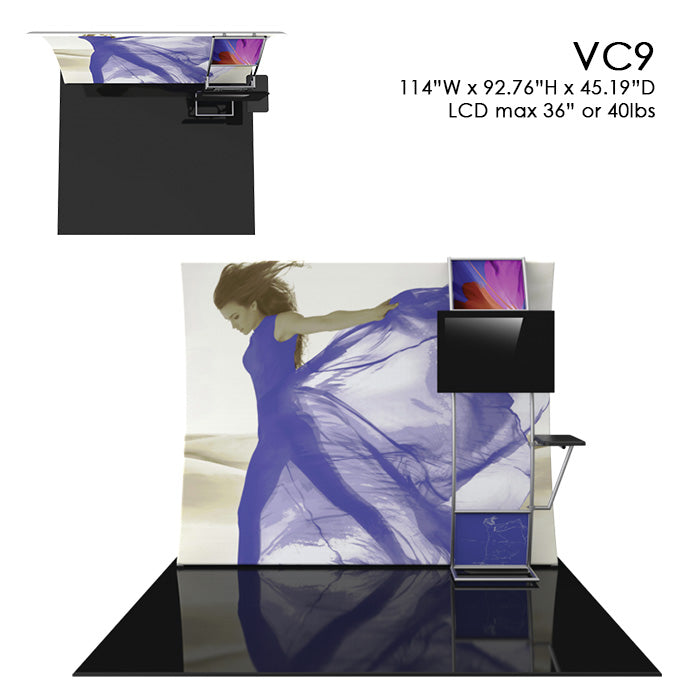 Formulate Master 10' Fabric Backwall VC9 - Vertical Curved Wall with Side Table and Monitor Mount 9